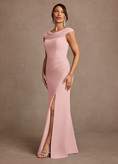 Azazie Irvine Mother of the Bride Dresses Powder Pink A-Line Pleated Chiffon Dress image4