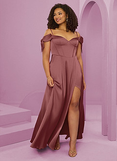 Barbie ♥ Azazie Jurken voor bruidsmeisjes Jurk van Stretch Satijn met A-Lijn Off the Shoulder Amethist image10