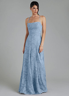Azazie Tatum Robes de demoiselle d'honneur Robe Trapèze en Blumen-Burnout Corset Poudre Bleue image1