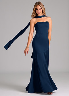 Azazie Shiloh Bridesmaid Dresses Dark Navy Mermaid Strapless Stretch Satin Convertible Dress image1