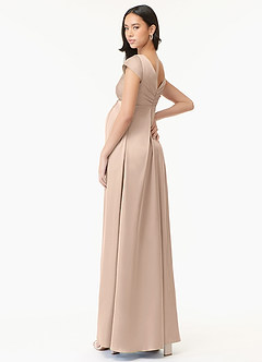 Azazie Allessia vestidos de dama de honor de maternidad Vestido Línea A Plisado Largo hasta el suelo Satén Elástico image4