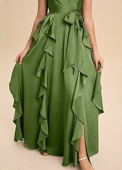 Azazie Peyton Junior Robe Trapèze en Satin extensible Plissée Genévrier image6