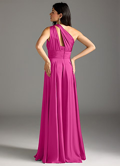 Azazie Charlize Robes de demoiselle d'honneur Robe Trapèze en Satin extensible Ue épaule Fuchsia image6