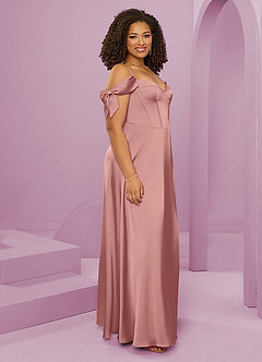 Barbie ♥ Azazie Bridesmaid Dresses Rosette A-Line Off the Shoulder Stretch Satin Dress image12