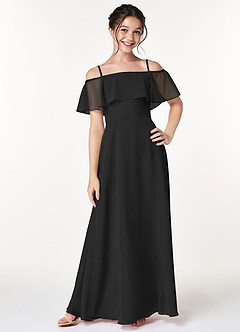 Azazie Maggie Junior Jurk van Chiffon met A-Lijn Off the Shoulder Zwart image3