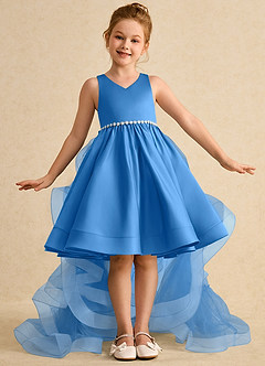 Azazie Julietta Flower Girl Dresses Blue Jay Ball-Gown Convertible Tulle Dress image2