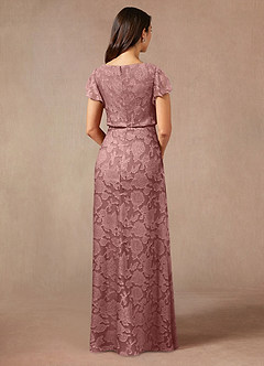 Azazie Lehi Mother of the Bride Dresses Dusty Rose A-Line Boatneck Floral Burnout Dress image2