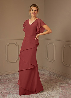 Azazie OHara Mère de la mariée Robes Robe Trapèze en Mousseline de soie Col V Terracotta image9
