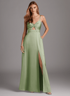 Azazie Jenna Bridesmaid Dresses Dusty Sage A-Line Pleated Stretch Satin Dress image2