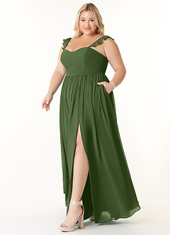 Azazie Metz Brautjungfernkleider A-Linie Herzchen Gerüscht Chiffon Kleid Olivgrün image9