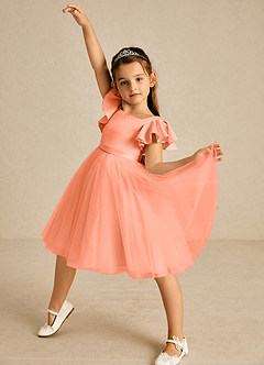 Azazie Kaeya Flower Girl Dresses Sunset A-Line Bow Tulle Dress image2