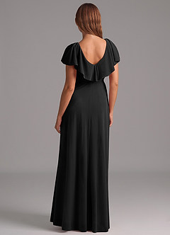 Azazie Lainey At-home Try On Dresses Black A-Line Ruched Velvet Dress image3