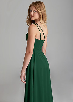 Azazie Maron Junior Vestido de Verde Oscuro de Satén Elástico de Corte En A con Plisado image2