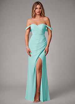 Azazie Haisley Vestidos de damas de honor Vestido de Aqua de Gasa de Corte Recto Convertible con Vestidos sin tirantes image4