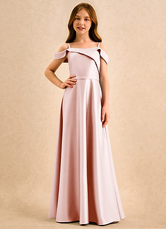 Azazie Jupie Girls Formal vestidos de niña de las flores Vestido de Rosa Rubor de Satin Mate de Corte en A con Plisado image1