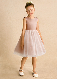 Azazie Esme Flower Girl Dresses Champagne Rose Ball-Gown Bow Tulle Dress image7