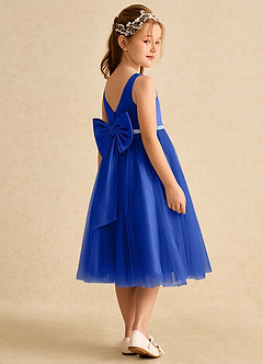 Azazie Firefly vestidos de niña de las flores Vestido de Azul Real de Satin Mate de Corte En A con Lazo image3