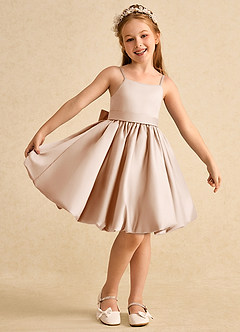 Azazie Davine Flower Girl Dresses English Rose A-Line Spaghetti Strap Matte Satin Dress image2