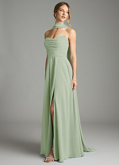 Azazie Ayla Abiti da Damigella Abito A-Line in Chiffon Scollo a Cuore Verde Salvia image8