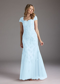 Azazie Marbella Abiti per la Madre della Sposa Abito Sirena in Pizzo con Scollo Queen Anne e Paillettes Azzurro image1