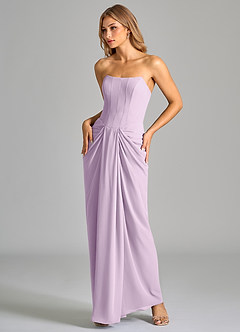 Azazie Anaïs Bridesmaid Dresses Frosted Lilac Sheath Strapless Chiffon Dress image5