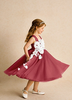 Azazie Dovey Abiti da Ragazza di Fiori Abito Principessa in Tulle Fiocco Melograno image5