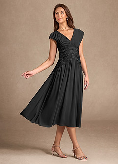 Azazie Hudson vestidos de madre de la novia Vestido de Negro de Encaje de Corte En A image4