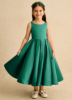 Azazie Babs Blumenmädchenkleider Ballkleid Plissee Matte Satin Kleid Smaragd image2