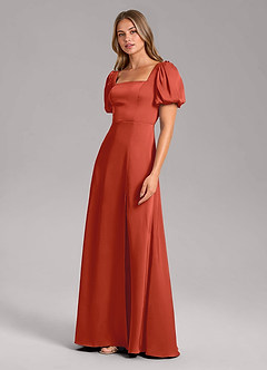 Azazie Fyona Brautjungfernkleider A-Linie Plissee Stretch-Satin Kleid Rost image4
