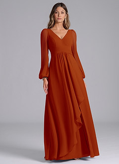 Azazie Omari Bridesmaid Dresses Paprika A-Line Long Sleeve Chiffon Dress image3