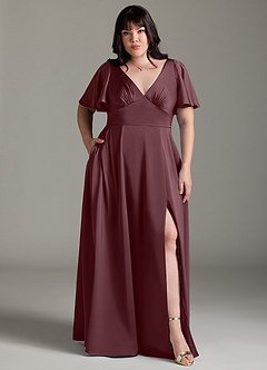 Azazie Kimber Bridesmaid Dresses Sangria A-Line Ruched Stretch Satin Dress image7