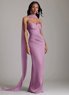 Azazie Sonora Vestidos de damas de honor Vestido de Glicinia de Satén Elástico de Corte Recto con Sin tirantes image9