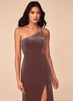 Azazie Kala Final Sale Espresso A-Line One Shoulder Velvet Dress image5