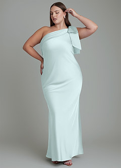 Azazie Yuanna Bridesmaid Dresses Sea Glass Mermaid One Shoulder Stretch Satin Dress image11