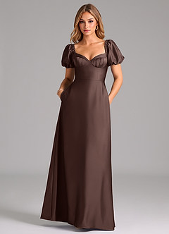 Azazie Fatima Bridesmaid Dresses Ganache A-Line Sweetheart Neckline Stretch Satin Dress image3