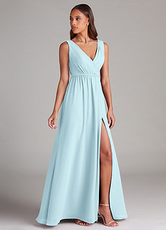 Azazie Tanicia Robes de demoiselle d'honneur Robe Trapèze en Mousseline de soie Plissé Bleu Nuage image3