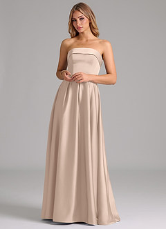 Azazie Lucienne Vestidos de damas de honor Vestido Rosa Inglesa de Satén Elástico de Línea A Convertible con Palabra de honor image4