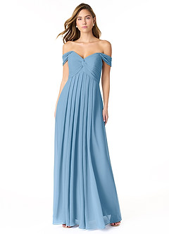 Azazie Kaitlynn Bridesmaid Dresses Steel Blue Empire Ruched Chiffon Convertible Dress image2