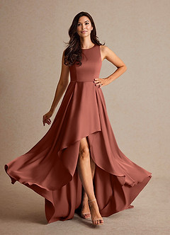 Azazie Niles Mère de la mariée Robes Robe Trapèze en Satin extensible Traînes Auburn image2
