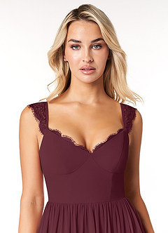 Azazie Cleobella Robes de demoiselle d'honneur Robe Trapèze en Mousseline de soie Dentelle en forme de cœur Cabernet image6
