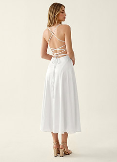 Madeleine White Satin Lace Up Back Midi A-line Graduation Dress image2