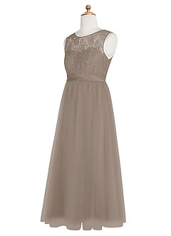 Azazie Georgette Junior A-Linie Spitze Tüll Kleid Taupe image10