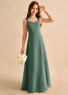 Azazie Makani Girls Formal Abiti da Ragazza di Fiori Abito A-Line in Chiffon Scollo a Cuore Eucalipto image4