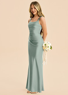 Azazie Agustina Junior Agave Sheath Pleated Stretch Satin Dress image5