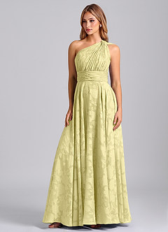 Azazie Charlize Bridesmaid Dresses Lemon Sorbet A-Line One Shoulder Floral Burnout Dress image1