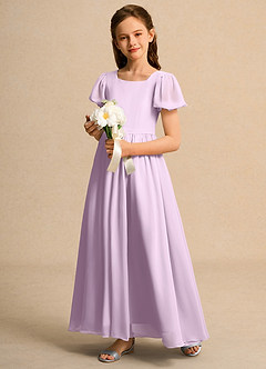 Azazie Lilia Girls Formal Robe Demoiselle D'honneur Fillette Robe Trapèze en Mousseline de soie avec manches Frostiges Flieder image3
