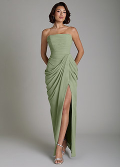 Azazie Nyra Bridesmaid Dresses Pistachio Sheath Corset Chiffon Dress image1