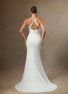 Azazie Kita Wedding Dresses Diamond White Mermaid Lace Stretch Crepe Dress image6