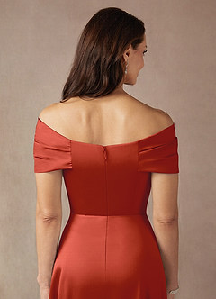 Azazie Amelia Mother of the Bride Dresses Rust A-Line Off the Shoulder Stretch Satin Dress image8