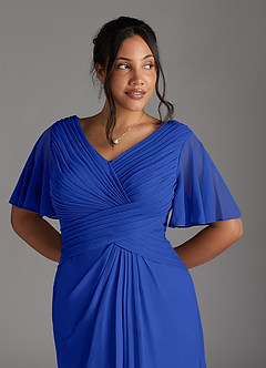 Azazie Emmeline Mother of the Bride Dresses Royal Blue A-Line V-Neck Pleated Mesh Dress image10